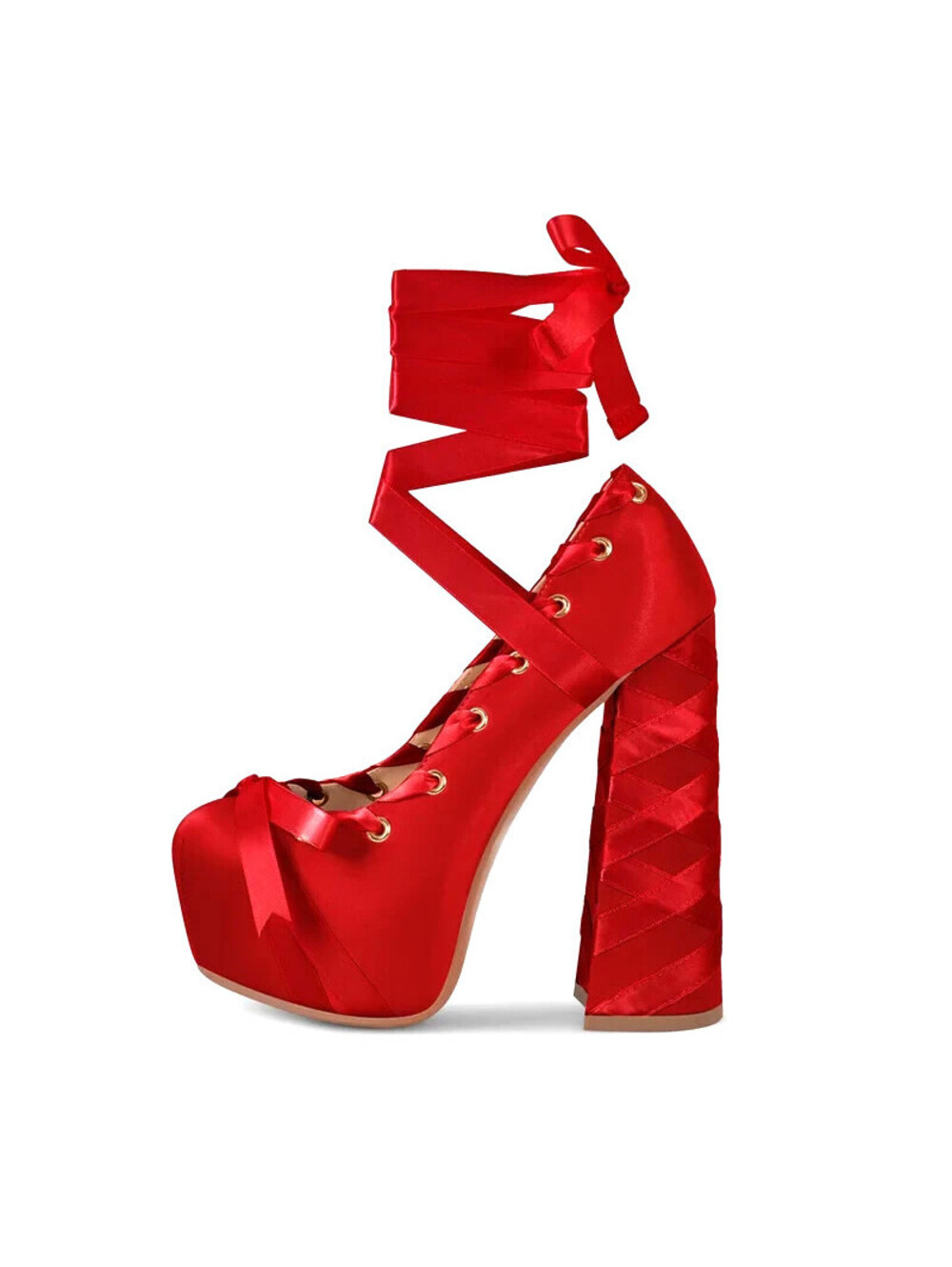 New Sweet Lolita Platform Pumps Shoes Sexy Red Satin Cosplay  Anime Size 9
